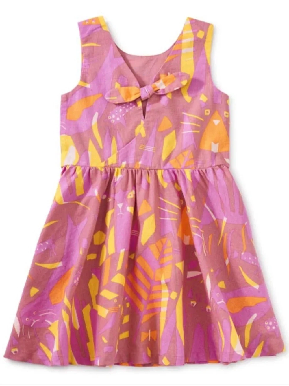 Tea Collection Girls Linen Blend Pink Abstract Print Tank Dress Size 5